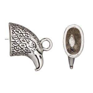 Cord end glue-in 1pkg4 "pewter", 24x16mm eagle / 12.5x7mm inside diameter, antiqued / silver-finished