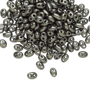 Seed bead, Preciosa Twin&trade; Czech glass, pkg/250g, 5x2.5mm oval, opaque khaki green terra pearl black, (28986).