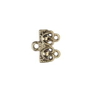 End bar 1pkg12 "pewter", 16x7mm rectangle / beaded design / 1sided / 2 closed loops, gold-finished / antiqued
