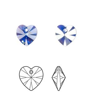 Drop 4pk sapphire AB, Crystal Passions&reg; 10mm pendant heart 6228