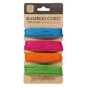 Cord, Hemptique&reg;, polished bamboo, assorted neon, 1mm diameter, 20-pound test. Sold per pkg of (4) 30-foot sections.