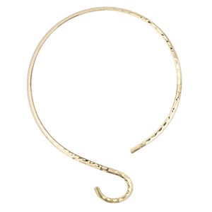 Neckwire 1pkg1 gold-plated curve, 5mm hammered, brass 15 inch