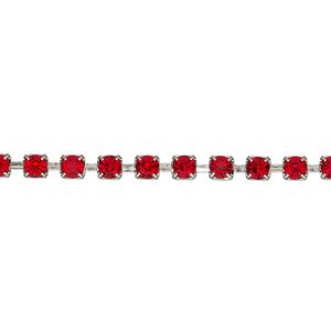 Cupchain, VINTAGE Crystal&trade;, imitation rhodium plate brass and crystal, light Siam, 3.2mm round. Sold per pkg of 1 meter.