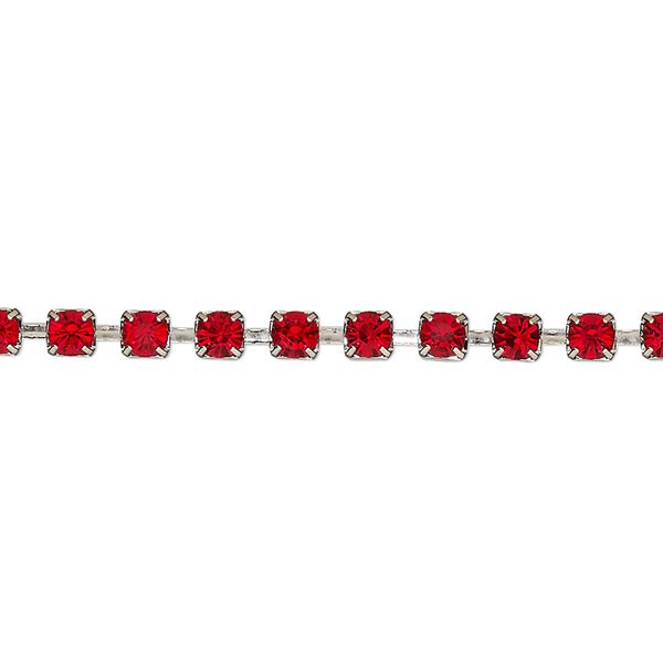 Cupchain, VINTAGE Crystal&trade;, imitation rhodium plate brass and crystal, light Siam, 3.2mm round. Sold per pkg of 1 meter. image number 0