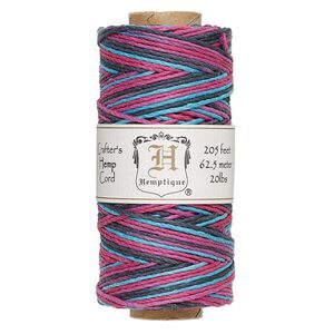 Cord, Hemptique&reg;, polished variegated hemp, party, 1mm diameter, 20-pound test. Sold per 205-foot spool.