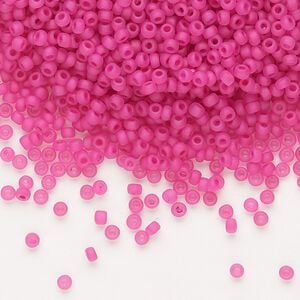 Seed bead, Dyna-Mites&trade;, glass 1pkg0.5kg, #11 round, translucent inside dyed color matte hot pink (207MA 11/0 RR)