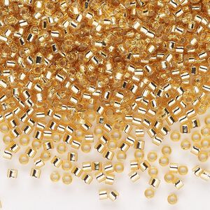 Seed bead, Delica&reg;, glass, pkg/7.5g, #10 round, transparent silver-lined gold (DBM-0042).