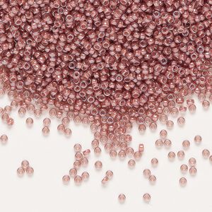 Seed bead, Miyuki, glass, pkg/250g, #15 rocaille, translucent pink-lined luster berry (RR-364).