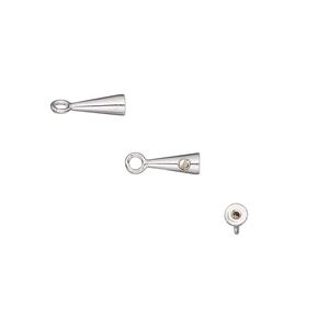 Cord end 1pkg10 silver-plated, 8x3mm cone / up to 0.024 inch inside diameter, brass / Screw-Tite Crimps&trade;