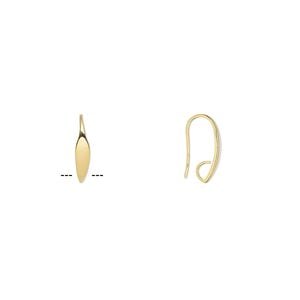 Ear wire fishhook 1pkg100 gold-plated, 19.5mm leaf / hidden open loop, 19 gauge brass 50 pair