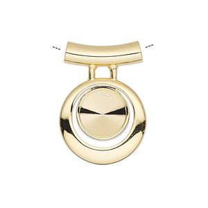 Pendant, Almost Instant Jewelry&reg;, gold-finished "pewter" (zinc-based alloy), 28x20mm single-sided round go-go, 3.5mm hole with SS47 rivoli setting and tube bail. Sold individually.