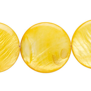 Mother-of-pearl shell 1pkg1, puffed flat round bead 15 inch mango 24-25mm