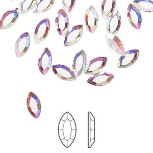 Flat back 6pk crystal AB foil back, Preciosa MAXIMA Czech crystal rhinestone 8x4mm navette