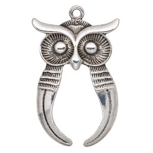 Focal, antique silver-finished "pewter" (zinc-based alloy), 47x31mm owl with 30x22mm oval setting. Sold individually.