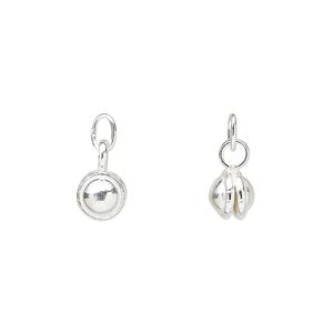 Drop, sterling silver, 6mm bell with clapper and jump ring. Sold per pkg of 6.