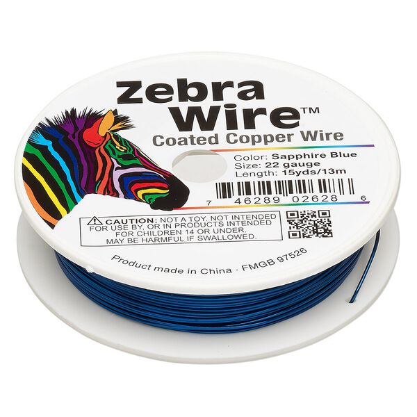 Wire, Zebra Wire&trade;, color-coated copper, sapphire blue, round, 22 gauge. Sold per 15-yard spool. image number 0