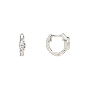 Earring, Create Compliments&reg;, sterling silver and cubic zirconia, clear, 12x11mm round hoop with endless-loop closure. Sold per pair.