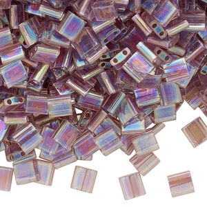 Seed bead, TILA&reg;, glass, pkg/250g, 5mm full tila square, translucent rainbow light amethyst, (TL-256).