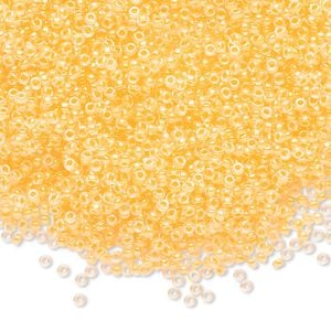 Seed bead, Miyuki, glass, pkg/35g, #15 rocaille, translucent luminous inside dyed color sun glow, (RR-1121).