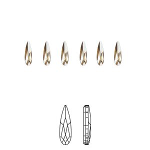 Flat back 6pk crystal golden shadow foil back, Crystal Passions&reg; 6x1.7mm raindrop 2304