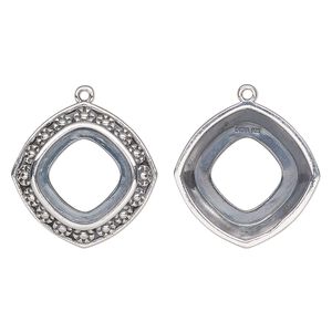 Drop, Almost Instant Jewelry&reg;, antiqued sterling silver, 20.5mm rounded diamond with 12mm cushion setting and flower design with open back. Sold individually.