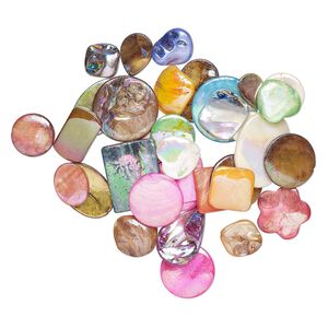 Mother-of-pearl shell 1pkg4oz, mixed shapes bead mix mixed colors 9mm-35x25mm