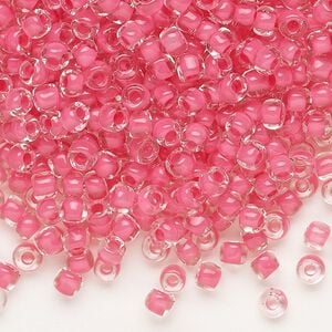 Seed bead, Dyna-Mites&trade;, glass 1pkg40g, #6 round, translucent inside dyed color pink (210 6/0 RR)