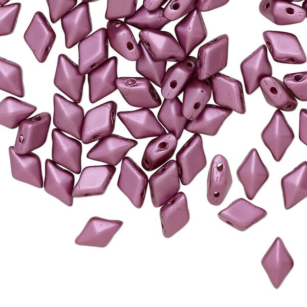 Bead, DiamonDuo&trade;, Czech pressed glass, opaque jet pastel burgundy, 8x5mm faceted diamond with flat back and (2) 0.7-0.8mm holes. Sold per 10-gram pkg, approximately 70 beads. image number 0