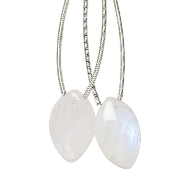 Rainbow moonstone 1pkg2, hand-cut top-drilled puffed marquise bead natural 18x11mm image number 0