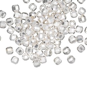 Bead 1pkg100 silver-finished, 3.5mm faceted round, brass