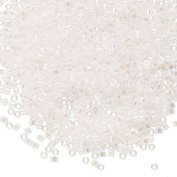 Seed bead, Delica&reg;, glass, pkg/7.5g, #11 round, translucent pale pink-lined rainbow crystal clear (DB-0082). image number 0