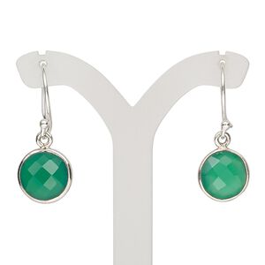 Earring, Create Compliments&reg;, green onyx (dyed) and sterling silver, 28-30mm with round and fishhook ear wire, 21 gauge. Sold per pair.