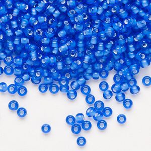 Seed bead, Preciosa Ornela, glass, transparent chalkwhite-lined sapphire, #8 rocaille. Sold per 500-gram pkg.