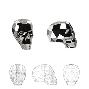 Bead 12pk crystal silver night 2X, Swarovski&reg; 14x13mm skull 5750