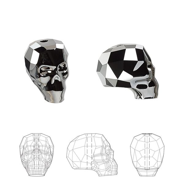 Bead 12pk crystal silver night 2X, Swarovski&reg; 14x13mm skull 5750 image number 0