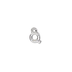 Charm, silver-finished "pewter" (zinc-based alloy), 7x7mm alphabet letter Q. Sold per pkg of 2.