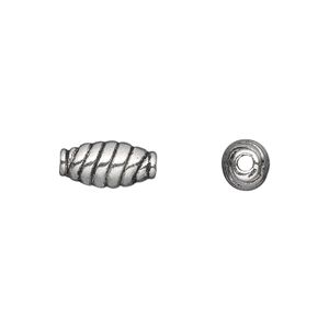 Bead 1pkg20 silver-plated "pewter", 13x6mm oval tube, antique