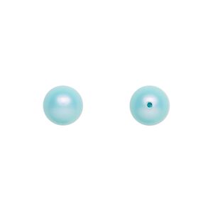 Pearl 250pk iridescent light turquoise, Swarovski&reg; 8mm half-drilled round 5818