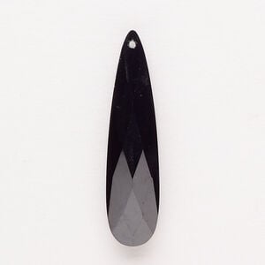 Focal 1pkg1, cubic zirconia, translucent black, 36x9mm top-drilled double-sided hand-faceted teardrop.