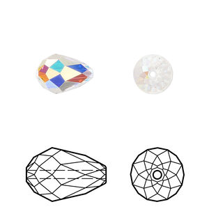 Bead 4pk crystal AB, Crystal Passions&reg; 12x8mm teardrop 5500