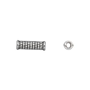 Bead 1pkg50 silver-plated "pewter", 14x4mm tube / brick / 2sided, antique