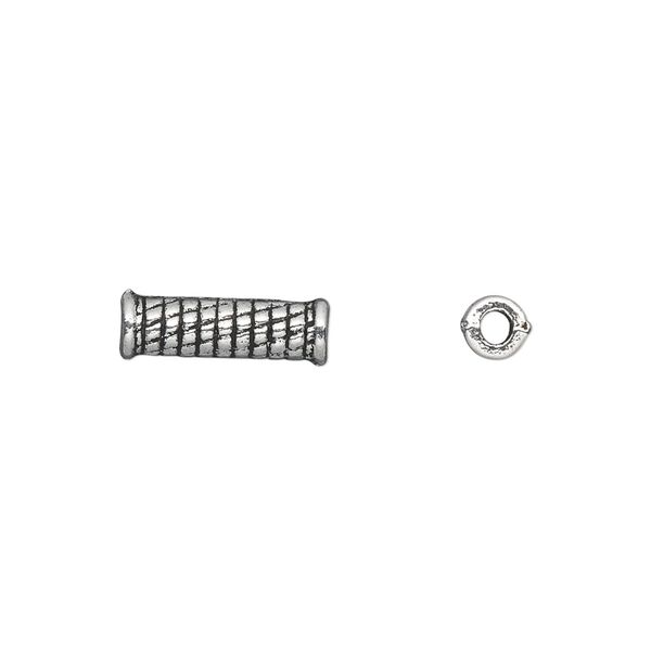 Bead 1pkg50 silver-plated "pewter", 14x4mm tube / brick / 2sided, antique image number 0