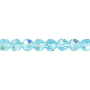 Bead 1pk 32 facets translucent turquoise blue AB, Celestial Crystal&reg; 6mm round 15.5-16 inch