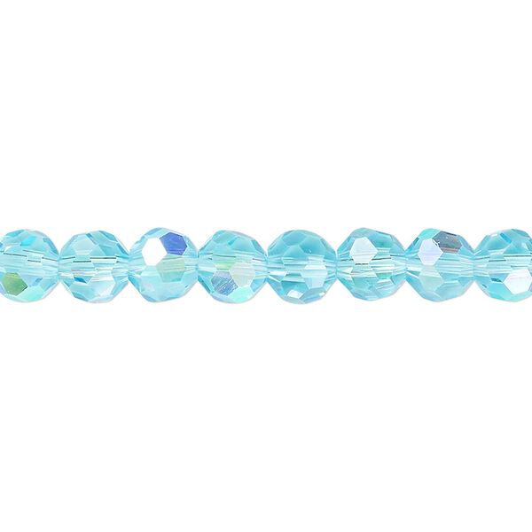 Bead 1pk 32 facets translucent turquoise blue AB, Celestial Crystal&reg; 6mm round 15.5-16 inch image number 0