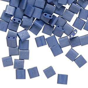 Seed bead, TILA&reg;, glass, pkg/40g, 5mm full tila square, opaque matte denim blue, (TL-2075).