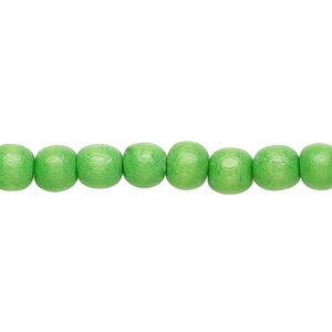 Bead 1pkg1, Taiwanese cheesewood (dyed / waxed), kelly green, 5-6mm round, 15-1/2 to 16 inches.