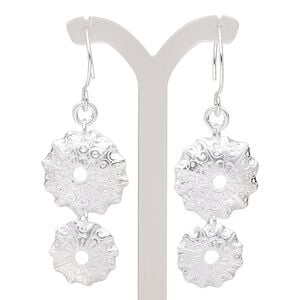 Earring, Hill Tribes, silver-plated copper, 3 inches with double domed round and fancy design with French hook ear wire. Sold per pair.