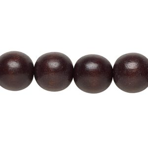 Bead 1pkg1, Taiwanese cheesewood (dyed / waxed), chocolate brown, 11-12mm round, 15-1/2 to 16 inches.