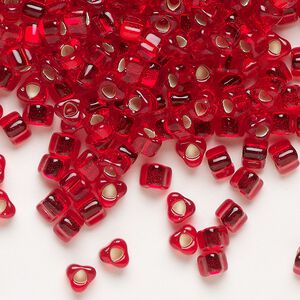 Seed bead, Miyuki, glass, silver-lined translucent ruby red (TR1809), #5 triangle. Sold per 250-gram pkg.