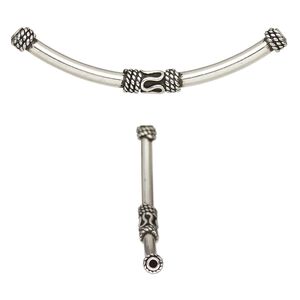 Bead 1pkg1 sterling silver, 38x3mm curved tube / rope, antiqued